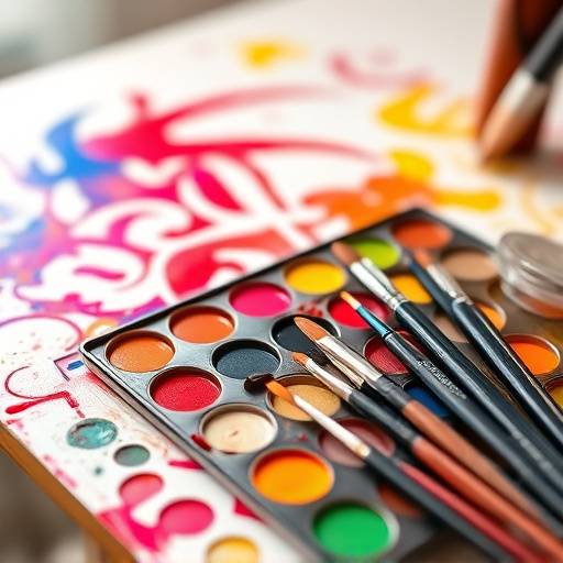 An artist's palette with brushes and colorful paints, representing Graphic Design Fundamentals